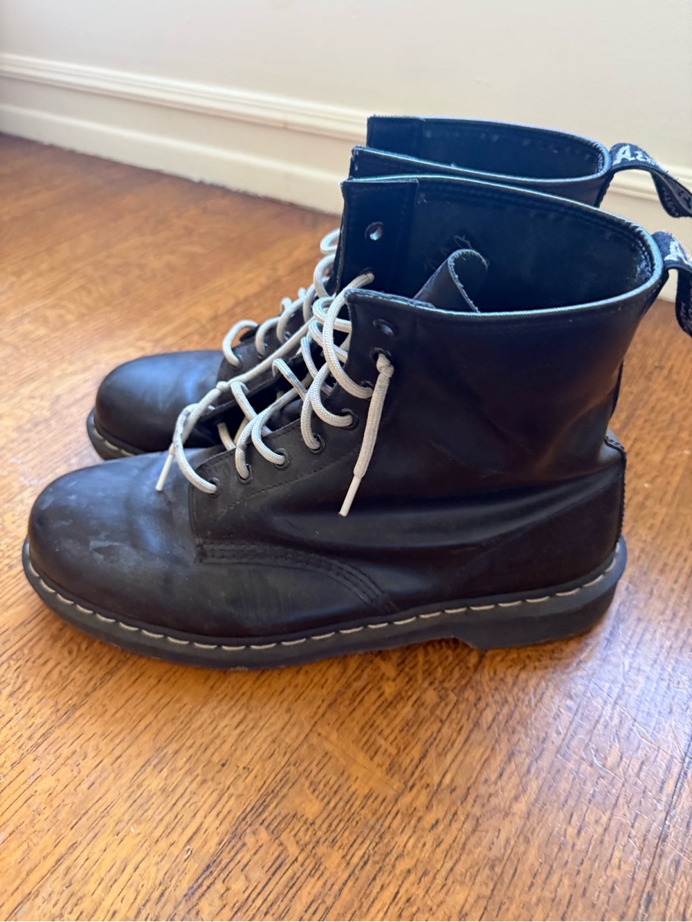 Dr. Martens Black Lace-Up Boots with White Logo Insole